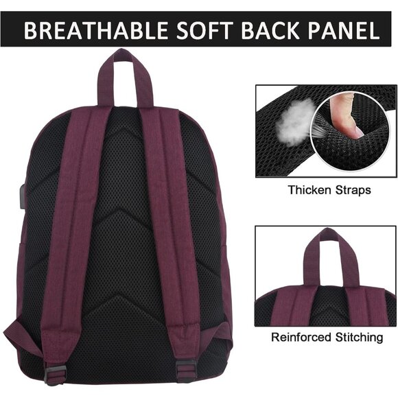 ? Women Red Casual Laptop Bag College USB Charging Port Lightweight Backpack main image 4